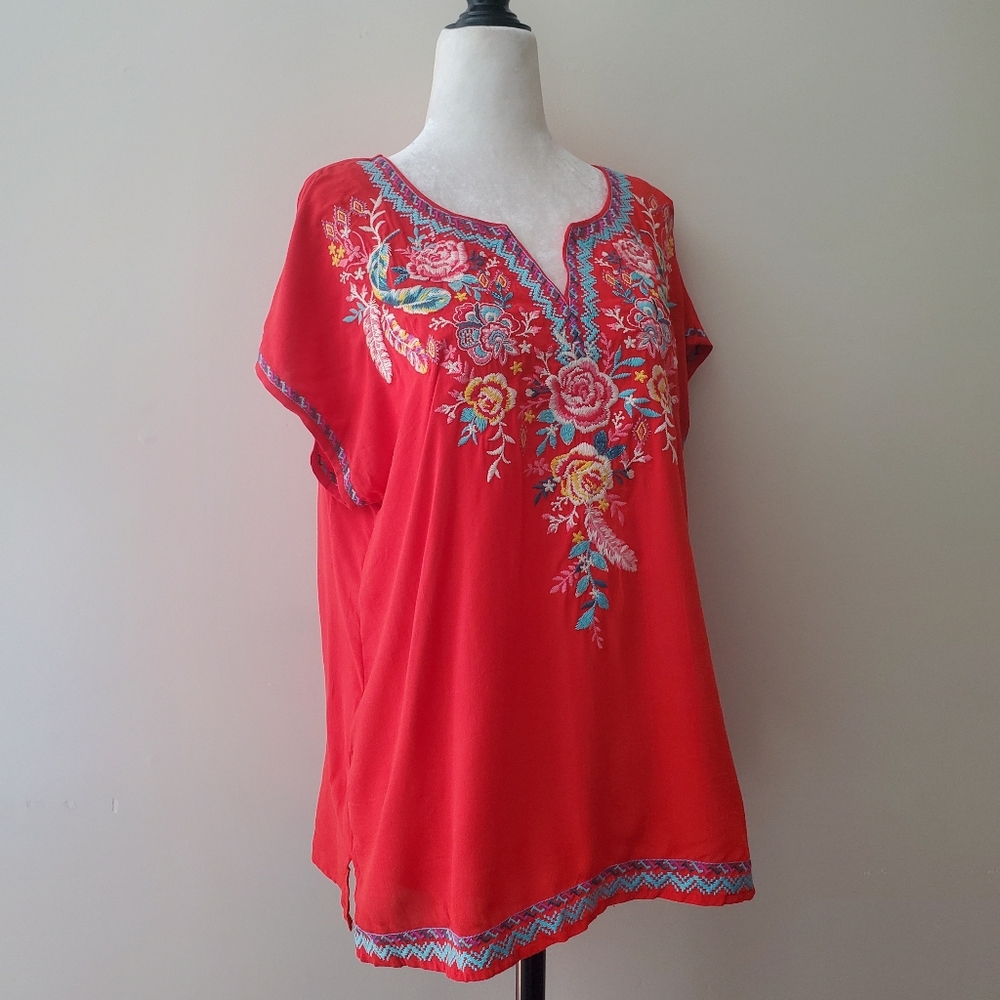 Anthropologie Savanna Jane Embroidered Walk To The Villa Top